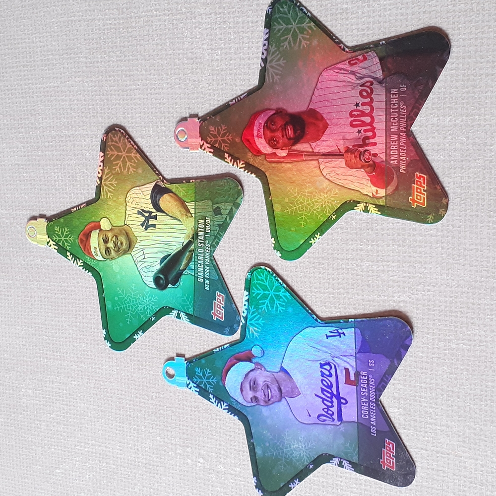 3 MLB Topps Baseball Mega Christmas Ornaments Dodgers Yankees Phillies Refractor